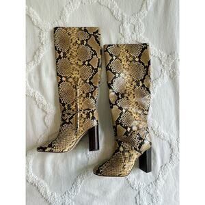 Tory Burch NWOT Pull On Knee High Snake Embossed Leather Boots Sand Drift Sz 6.5